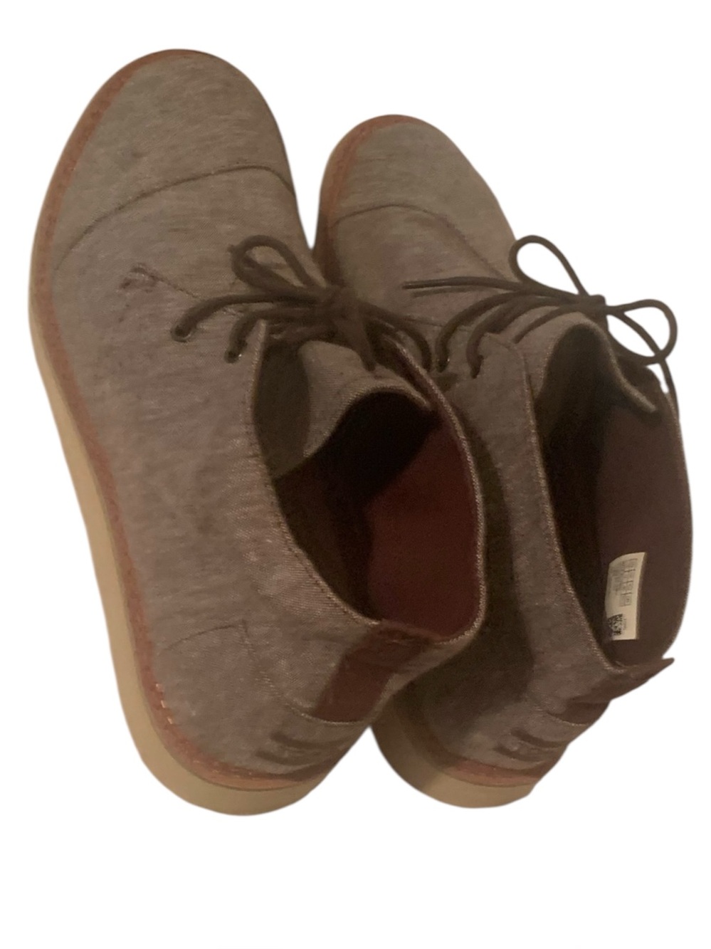 TOMS Mateo Chukka Brown Chambray Canvas Lace Up Boots Sz 13 - Picture 4 of 10
